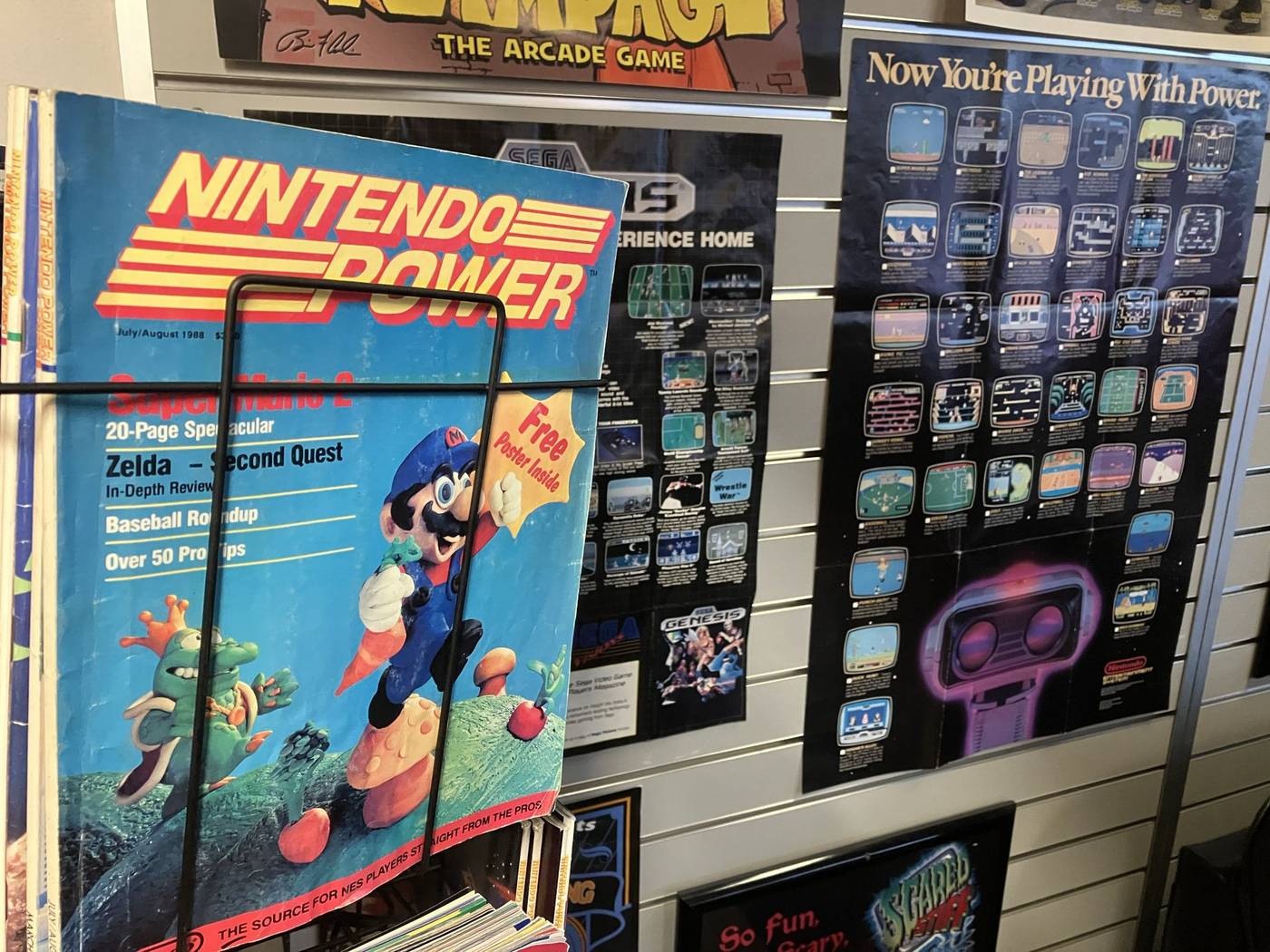 Wall of Nintendo Power magazines and game boxes