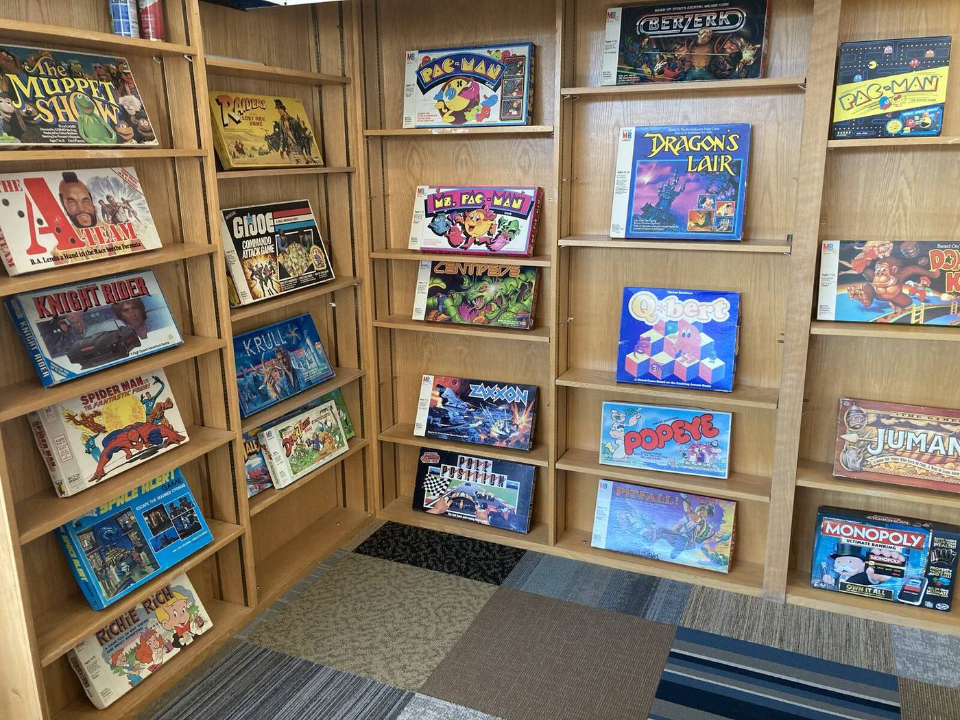 Shelves of vintage board games